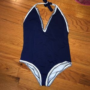 Navy Blue Halter One Piece Swimsuit Sailor
